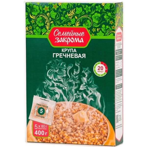 Семейные закрома Вар/пак Гречневая крупа 5*80 гр /10/ КОРОБКА