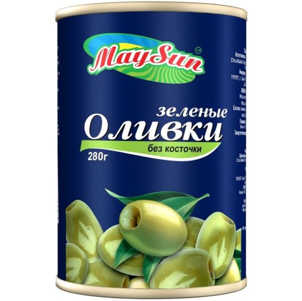MAYSUN Оливки зеленые без косточки 300 мл ж/б ключ Испания/12/