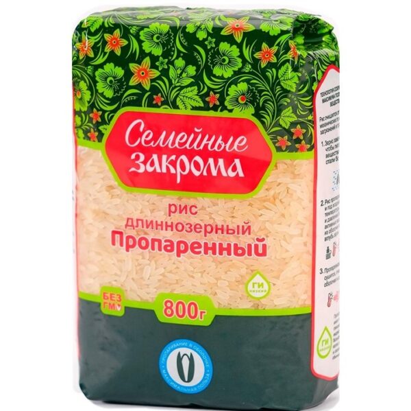 Семейные закрома Рис длинный пропаренный 800 гр /12/